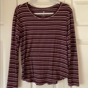 AE Soft & Sexy Maroon Striped Long Sleeve Tee